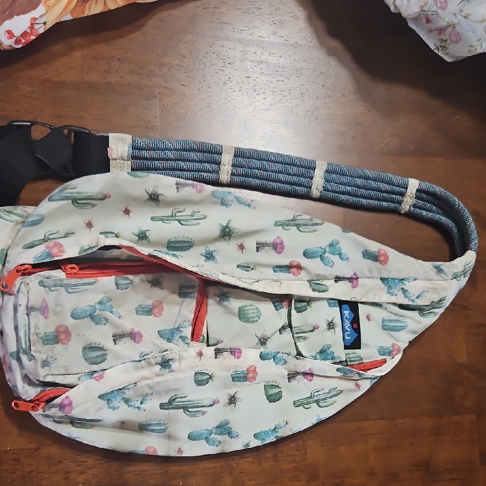 Kavu Cactus Print Belt Bag - Cream and Green